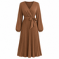 🔥SCONTO DEL 50%! 👗Abito maxi da donna elegante con scollo a V incrociato e pieghe