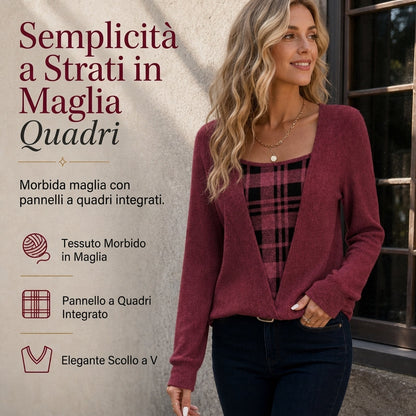 🔥SCONTO DEL 50%! 👚Maglione a quadri da donna effetto strato