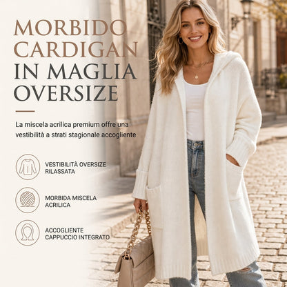 🔥SCONTO DEL 50%! 👚Cardigan lavorato a maglia lungo con cappuccio da donna