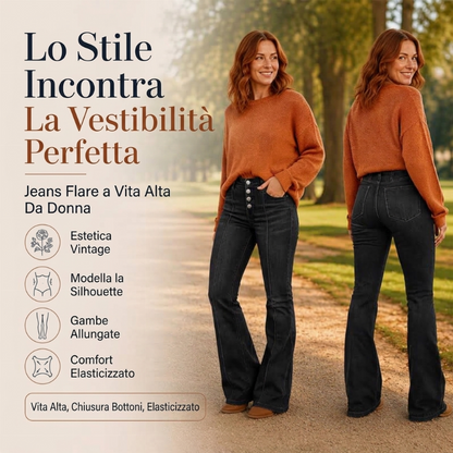 Jeans a zampa stretch a vita alta da donna