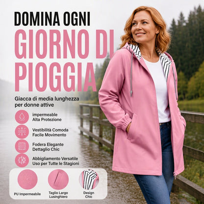 Giacca da donna casual impermeabile con cappuccio