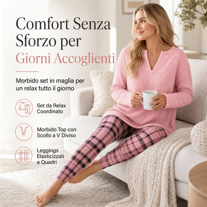 ⏰ Ultimo Giorno di Saldi – SCONTO 50% ✨Set da donna composto da top in maglia e leggings a quadri