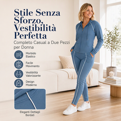 Set donna con felpa con cappuccio e zip e pantaloni sportivi