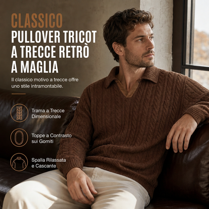 🔥SCONTO DEL 50%! 👔Felpa pullover da uomo casual a tinta unita con colletto
