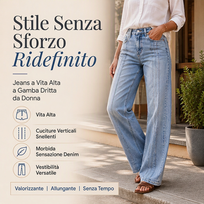 Jeans da donna a gamba larga con cuciture frontali