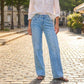 Jeans da donna a gamba larga con cuciture frontali