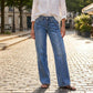 Jeans da donna a gamba larga con cuciture frontali