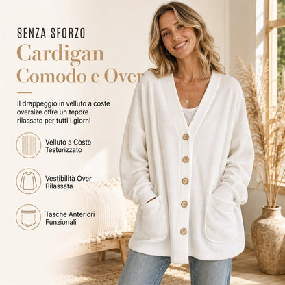 Cardigan da donna casual in velluto a coste con scollo a V