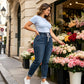 Pantaloni di jeans da donna con vita elastica e tasche