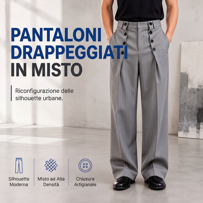 ⏰ Ultimo Giorno di Saldi – SCONTO 50% ✨Pantaloni drappeggiati a vita alta doppiopetto chic da uomo