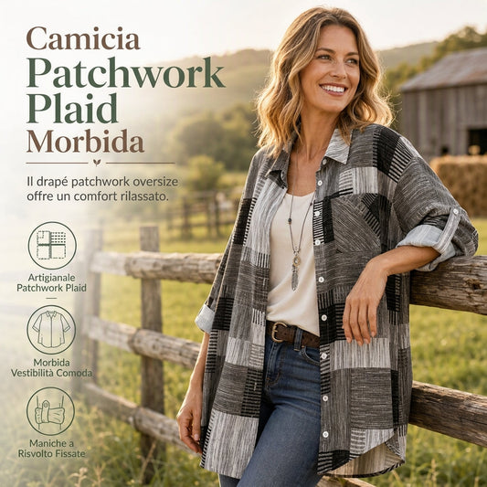 Camicia a maniche lunghe a quadri con taglio comodo e ampio, taglie forti, capo esterno con protezione solare per primavera e autunno