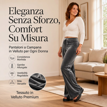🔥SCONTO DEL 50%! 👖Pantaloni a zampa in velluto con coulisse da donna
