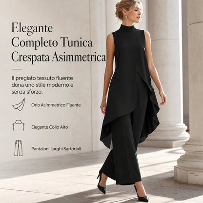 ⏰ Ultimo Giorno di Saldi – SCONTO 50% ✨Completo donna: tunica smanicata asimmetrica e pantaloni a gamba larga