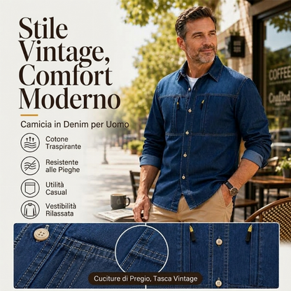 ⏰ Ultimo Giorno di Saldi – SCONTO 50% ✨Camicia di jeans casual da uomo con tasche con zip