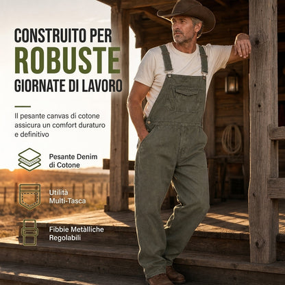 ⏰ Ultimo Giorno di Saldi – SCONTO 50% ✨Salopette da uomo in denim di cotone pesante, taglio comodo, gamba dritta, con tasche multiple utility