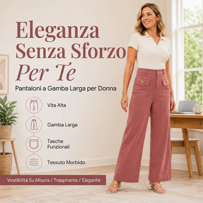 🔥SCONTO DEL 50%! 👖Pantaloni a gamba larga a vita alta da donna