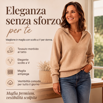 🔥SCONTO DEL 50%! 👚Maglione da donna con scollo a V e colletto a revers