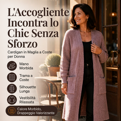 🔥SCONTO DEL 50%! 👚Cardigan lungo da donna in maglia a costine confortevole
