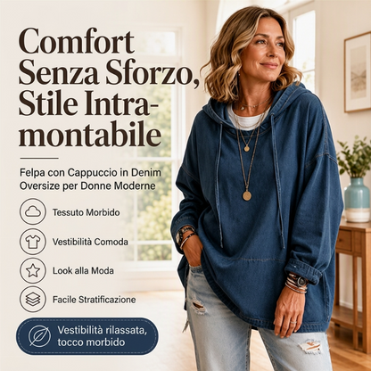 🔥SCONTO DEL 50%! 👚Felpa con cappuccio in denim casual da donna