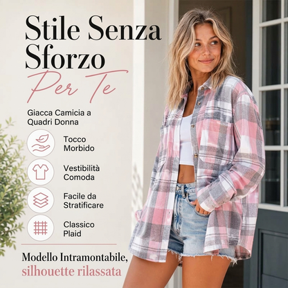 🔥SCONTO DEL 50%! 👚Giacca camicia da donna a quadri di media lunghezza