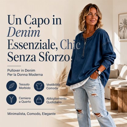 ⏰ Ultimo Giorno di Saldi – SCONTO 50% ✨Pull in denim da donna a maniche lunghe e mezza cerniera