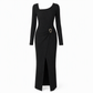 ⏰ Ultimo Giorno di Saldi – SCONTO 50% ✨Abito lungo da donna autunno inverno, trama knit, colore tinta unita, scollo asimmetrico