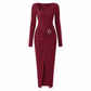 ⏰ Ultimo Giorno di Saldi – SCONTO 50% ✨Abito lungo da donna autunno inverno, trama knit, colore tinta unita, scollo asimmetrico