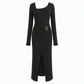 ⏰ Ultimo Giorno di Saldi – SCONTO 50% ✨Abito lungo da donna autunno inverno, trama knit, colore tinta unita, scollo asimmetrico