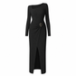 ⏰ Ultimo Giorno di Saldi – SCONTO 50% ✨Abito lungo da donna autunno inverno, trama knit, colore tinta unita, scollo asimmetrico