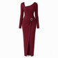 ⏰ Ultimo Giorno di Saldi – SCONTO 50% ✨Abito lungo da donna autunno inverno, trama knit, colore tinta unita, scollo asimmetrico
