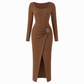 ⏰ Ultimo Giorno di Saldi – SCONTO 50% ✨Abito lungo da donna autunno inverno, trama knit, colore tinta unita, scollo asimmetrico