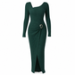 ⏰ Ultimo Giorno di Saldi – SCONTO 50% ✨Abito lungo da donna autunno inverno, trama knit, colore tinta unita, scollo asimmetrico