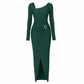 ⏰ Ultimo Giorno di Saldi – SCONTO 50% ✨Abito lungo da donna autunno inverno, trama knit, colore tinta unita, scollo asimmetrico