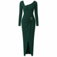 ⏰ Ultimo Giorno di Saldi – SCONTO 50% ✨Abito lungo da donna autunno inverno, trama knit, colore tinta unita, scollo asimmetrico