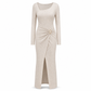 ⏰ Ultimo Giorno di Saldi – SCONTO 50% ✨Abito lungo da donna autunno inverno, trama knit, colore tinta unita, scollo asimmetrico