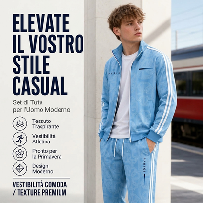 ⏰ Ultimo Giorno di Saldi – SCONTO 50% ✨Completo da uomo con giacca a zip intera e pantaloni, stampa geometrica