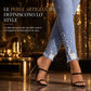 🔥SCONTO DEL 50%! 👖Jeans skinny aderenti da donna in azzurro chiaro, impreziositi da perline, con vita grezza sfilacciata e polsini alla caviglia strappati e sfregiati