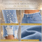 🔥SCONTO DEL 50%! 👖Jeans skinny aderenti da donna in azzurro chiaro, impreziositi da perline, con vita grezza sfilacciata e polsini alla caviglia strappati e sfregiati