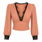 🔥SCONTO DEL 50%! 👚Top femminile con scollo a V profondo, maniche lunghe e pizzo