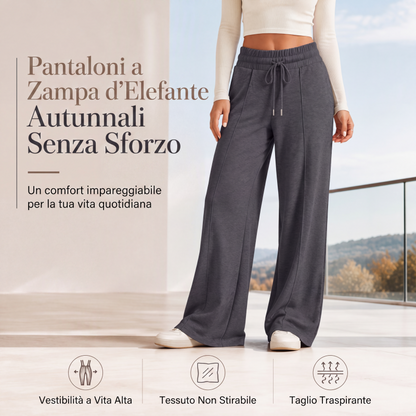 Pantaloni casual da donna a gamba larga con coulisse e vita elastica