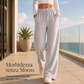 Pantaloni casual da donna a gamba larga con coulisse e vita elastica