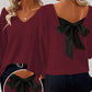 ⏰ Ultimo Giorno di Saldi – SCONTO 50% ✨Maglione da donna a scollo V con elegante fiocco sul retro