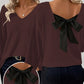 ⏰ Ultimo Giorno di Saldi – SCONTO 50% ✨Maglione da donna a scollo V con elegante fiocco sul retro