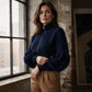 🔥SCONTO DEL 50%! 👚Maglione da donna in maglia con maniche a lanterna e chiusura lampo