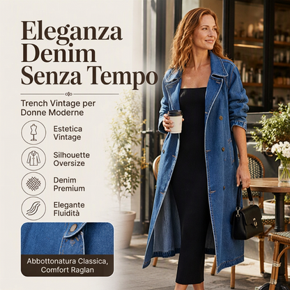 ⏰ Ultimo Giorno di Saldi – SCONTO 50% ✨Cappotto lungo in denim da donna con chiusura doppia a bottoni