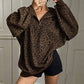 🔥SCONTO DEL 50%! 👚Felpa da donna con stampa leopardato e mezza cerniera