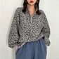 🔥SCONTO DEL 50%! 👚Felpa da donna con stampa leopardato e mezza cerniera