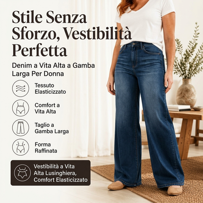 🔥SCONTO DEL 50%! 👖Jeans elasticizzati a gamba larga da donna, a vita alta