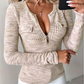 🔥SCONTO DEL 50%! 👚Maglione da donna a maniche lunghe, scollo a V e mezza zip