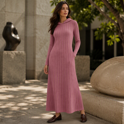 ⏰ Ultimo Giorno di Saldi – SCONTO 50% ✨Abito con cappuccio in maglia a coste casual da donna